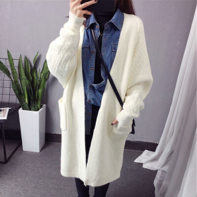 

Winter 2018 sweater jacket womens long style Korean version of loose new knitted cardigan languid breeze harajuku coat