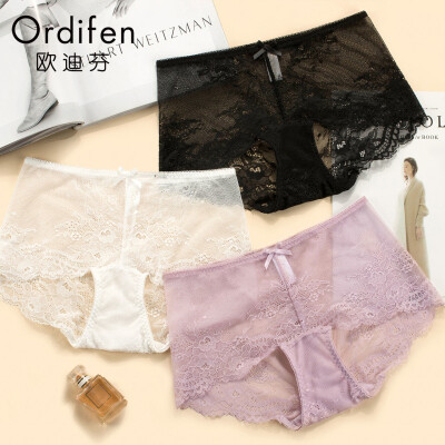 

Ou Difen ladies underwear 2019 spring&summer new products full lace sexy low waist flat cotton underwear XP9603 pink