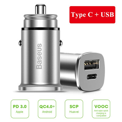 

Baseus 30W Dual USB C PD Quick Charge QC 40 Car Charger Fast Dual USB PD AFC SCP Car Phone Charger Auto charging Adapter