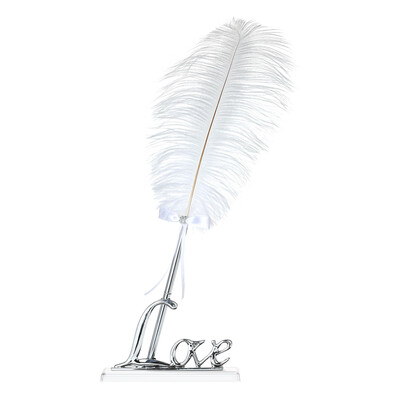 

Retro Style White Feather Signing Pen with "Love" Holder Wedding Pen Set Decoration Supplies--Silver