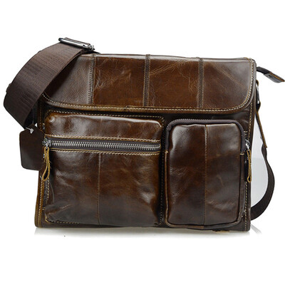 

Fashion Oil Wax Genuine Leather Men Bag Brand Messenger Bags For Men High Quality Vintage Leather Male Travel Handbags