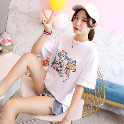 

JOY OF JOY Jingdong Womens 2019 Summer New Korean Round Neck Half Sleeve T-Shirt Loose Casual Short Sleeve T-Shirt Womens Tide JWTD191859 White M