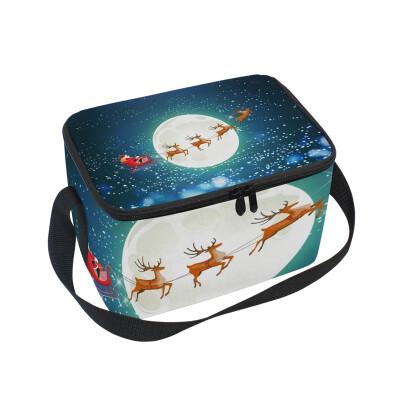 

ALAZA Lunch Box Insulated Lunch Bag Large Cooler Santa Claus Drives Sleigh Reindeer Tote Bag