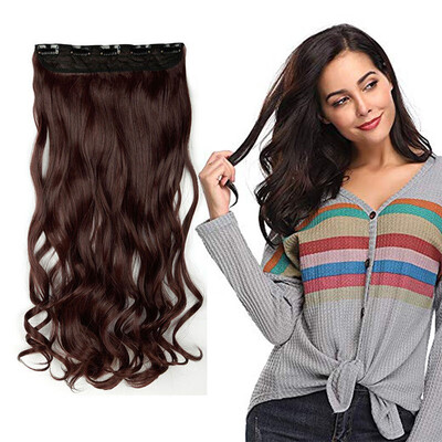 

Synthetic Fiber Clips in on Hair Extension 34 Full Head One Piece 5 Clips Long Silky Straight Curly Wavy