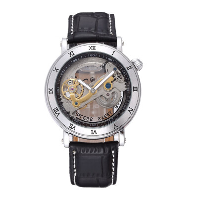 

SHENHUA Unique Transparent Skeleton Self-winding Mechanical Watch Soft Leather Watchband Analog Unisex Wristwatch