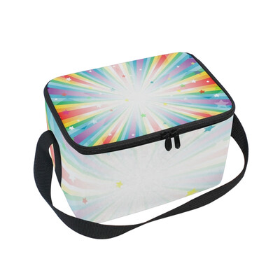 

Lunch Box Insulated Lunch Bag Large Cooler Flashing Stars And Colorful Rainbow Tote Bagfor Kids Men Women