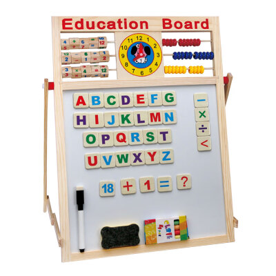 

Magnetic Wooden Double Side Drawing Writing Board With Stand Puzzle Game Toy Set Multifunctional Preschool Teaching Toys for Kids