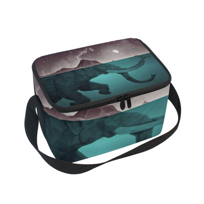 

ALAZA Lunch Box Gray Elephant Illustration Insulated Lunch Bag Large Cooler Tote Bagfor Men Women