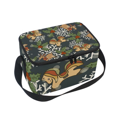 

ALAZA Insulated Lunch Box Christmas Vector Pattern With Horse Lunch Bag for Men Women Portable Tote Bag Cooler Bag