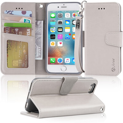 

Arae Case for iPhone 6s iPhone 6 Premium PU Leather Wallet case Wrist Strap Flip Folio with ID&Credit Card Pockets