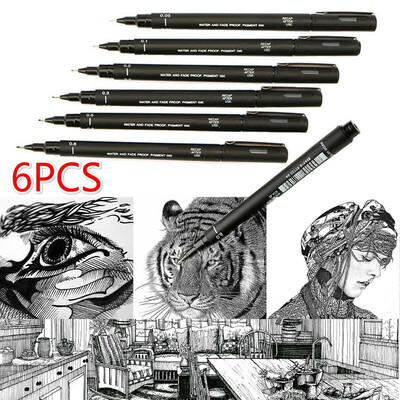 

6 Pcs Ball Pin Drawing Pen Fine Line 005 01 02 03 05 08 Needle Archival Pen