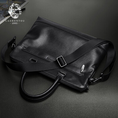 

Old man head LAORENTOU mens bag shoulder Messenger bag casual business mens briefcase first layer cowhide large capacity handbag JD8015J064L1A black