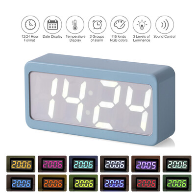 

USBBattery Powered Digital RGB LED Alarm Clock TimeTemperatureDate Display 115-Color Changing 3-Level Brightness Sound Control