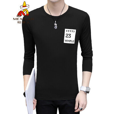 

Scarecrow MEXICAN long-sleeved T-shirt male Korean version of the self-cultivation 2019 spring new fashion round neck print wild comfortable trend bottoming shirt t-shirt shirt mens black 3XL