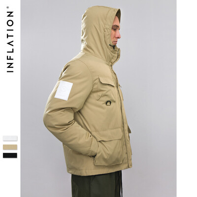 

2018 winter new tide brand solid color multi-pocket thick warm down jacket long hooded jacket