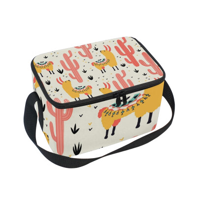 

ALAZA Yellow Llamas Red Cacti Lunch Box Insulated Lunch Bag Large Cooler Tote Bagfor Kids Men Women