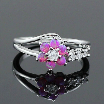 

Exquisite Round Cut White Fire Opal Stone 925 Sterling Silver Flower Women Opal Rings Diamond Jewelry Birthday Proposal Gift Brida
