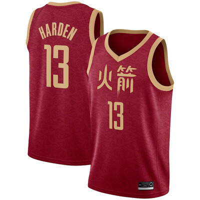 

2019 New Mens Houston Rockets 13 James Harden Red White Black Basketball Jersey Size S-XXL