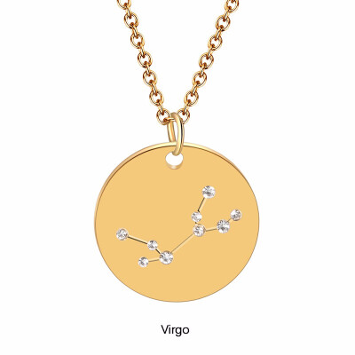 

Fashion Constellation Necklace Stainless steel zodiac round disc necklace