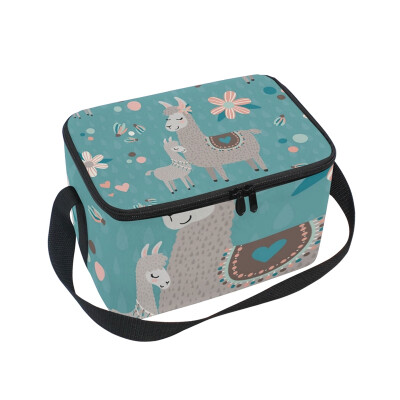 

ALAZA Lunch Box Insulated Lunch Bag Large Cooler Llama And Heart Pattern Tote Bag