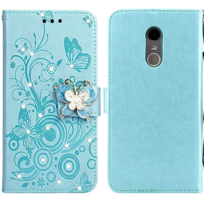 

MOONCASE Millet Red Rice Note 5 Red Rice 5 Plus Butterfly Rhinestone Embossed Leather Case - Green