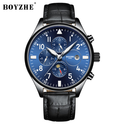 

BOYZHE WL002-P Watch Brand Luminous Waterproof Business Full-automatic Mechanical Men Leather Wrist Watch with Gift Box