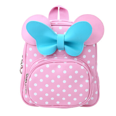 

Kids Girl School Backpack Waterproof PU Cute Backpack Children Kindergarten Primary Schoolbags Cartoon Bow Tie Dots Blue