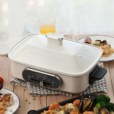 

Morphyrichards MR9088 multi-function pot cooking pot electric barbecue pot electric hot pot grill home electric steamer Fuji white