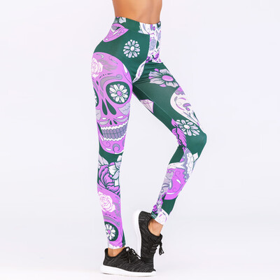 

Sexy Women Yoga Sports Leggings Floral Skull Head Diamond Print High Waist Workout Running Skinny Slim Fitness Pants