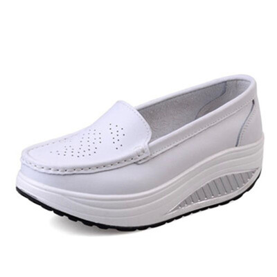 

Loafers Women Swing Genuine Leather Fun Solid Breathable Platform Wedges Shoes