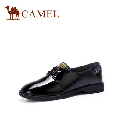 

Camel CAMEL ladies British literary plaid stitching round head single shoes A91514691 black 37