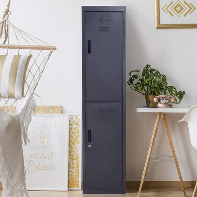 

71 2 Tier Freestanding Steel Metal Lockable Locker Storage Cabinet- Black