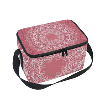 

ALAZA Insulated Lunch Box Pink Mandala Lunch Bag for Men Women Portable Tote Bag Cooler Bag