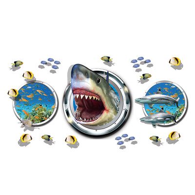 

Cartoon 3D Wall Sticker Shark Sea World DIY Wallpaper Removable Decorative Stickers Home Living Room Bedroom Decals
