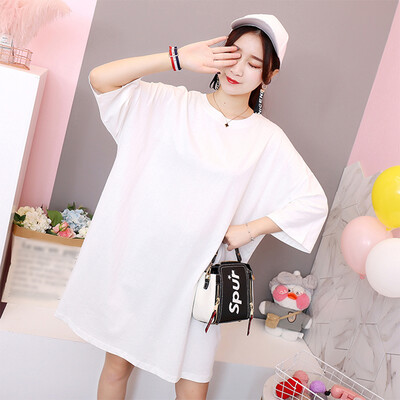 

JOY OF JOY 2019 summer new loose long solid color t-shirt female JWTD191477 white