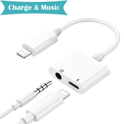 

For iPhone X 7 8 Plus 2 in 1 Adapters OTG cable For Lightning to 35mm Jack Earphones AUX Audio Charger Splitter converter