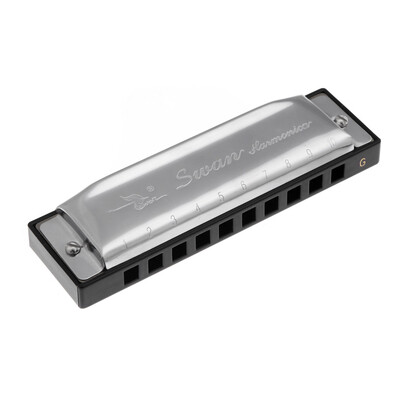 

Swan Diatonic Harmonica 10 Holes Blues Harp Mouth Organ Key of G Reed Instrument with Case Silver