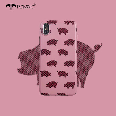 

Tronsnic Cartoon Pigs Phone Case for iPhone X  Matte Plaid Soft Case Pink Silicone Covers Capa