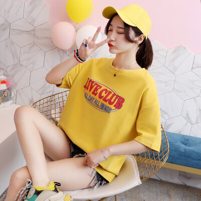 

JOY OF JOY Jingdong Womens 2019 Summer New Korean Harajuku Style Loose Short Sleeve T-Shirt Womens Tide JWTD191847 Yellow