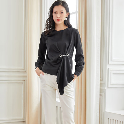 

Marc Rebecca fashion temperament simple round neck Slim thin long-sleeved shirt female 92011T black