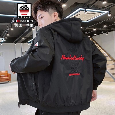 

AEMAPEAmerican Apple Jacket Mens Jacket 2019 Spring New Slim Hooded Mens Fashion Casual Trendy Baseball Clothes JS8805 Black