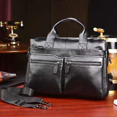 

2019 New Natural Cowskin 100 Genuine Leather Mens Briefcase Fashion Man Large Capacity Business Bag Male Shoulder Laptop Bags