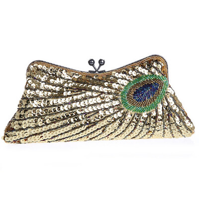 

Elegant Ladies Handbags for wedding Women Purse Clutch Bag Women Beaded Sequin Peacock Evening Bag for Party