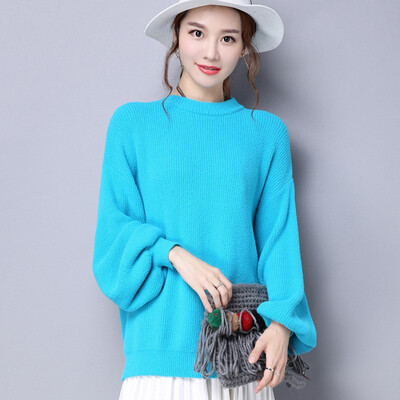 

2018 autumn&winter new womens round neck thickening sweater fashion Korean version of solid color jumper women