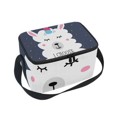 

ALAZA Lunch Box Insulated Lunch Bag Large Cooler Cute Fluffy Unicorn Llama Tote Bag