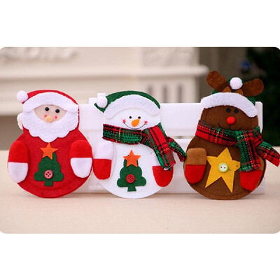 

3pcs Cute Christmas Decor Santa Non-woven Fabric Kitchen Tableware Holder Pocket Suit Dinner Bag Set