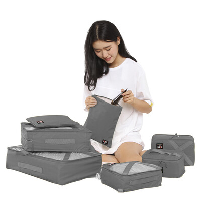 

BUBM QJT travel storage bag luggage clothes finishing package travel clothing storage underwear finishing bag set gray seven-piece