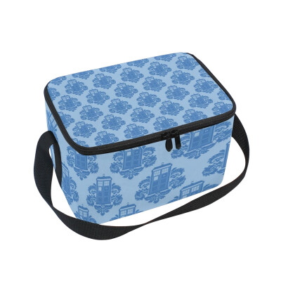 

ALAZA Insulated Lunch Box Blue Pattern Lunch Bag for Men Women Portable Tote Bag Cooler Bag