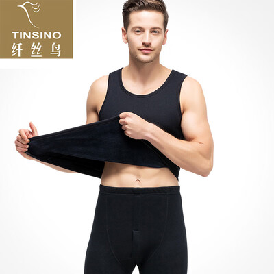 

Filament bird TINSINO warm vest mens autumn&winter wool cotton round neck plus velvet thick thermal underwear top navy XXXL 185110