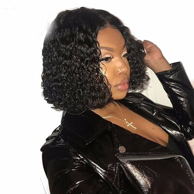 

Water Wave Short Bob Virgin Human Hair Lace Front Wig Natural Black Color Wet Wavy Blunt Cut Bleached Knot Remy Hair Wig For Women